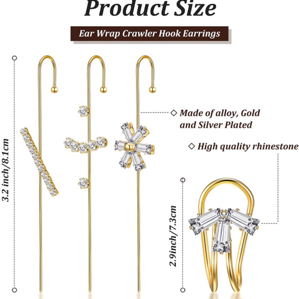 BRAND NEW EAR CUFF/ EAR CRAWLER EARRINGS. EAR WRAP CRAWLER HOOK EARRINGS - Picture 3 of 14